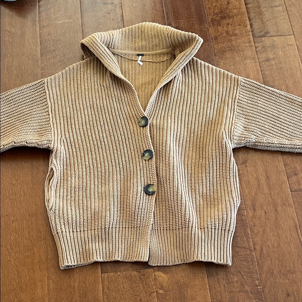 FREE PEOPLE Cozy Cognac/Tan Knit Cardigan “Swim too Deep” Style Woman’s M